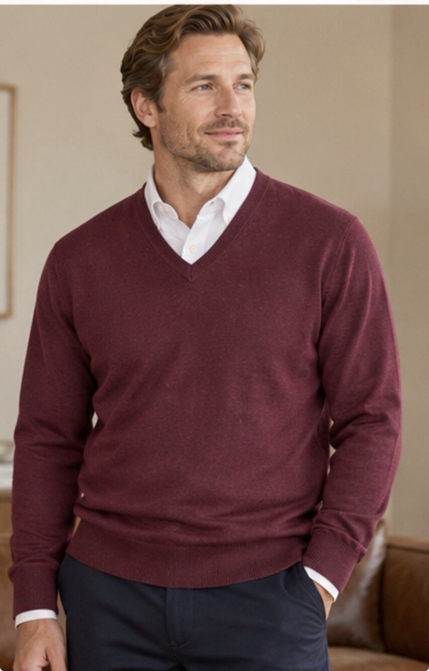 Brooks Brothers Saxxon Wool V-Neck Sweater Men’s L Burgundy Long Sleeve